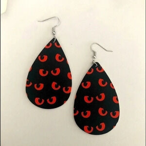 3 for $25/ Halloween Eyes Black Orange Teardrop Faux Leather Die-Cut Earrings